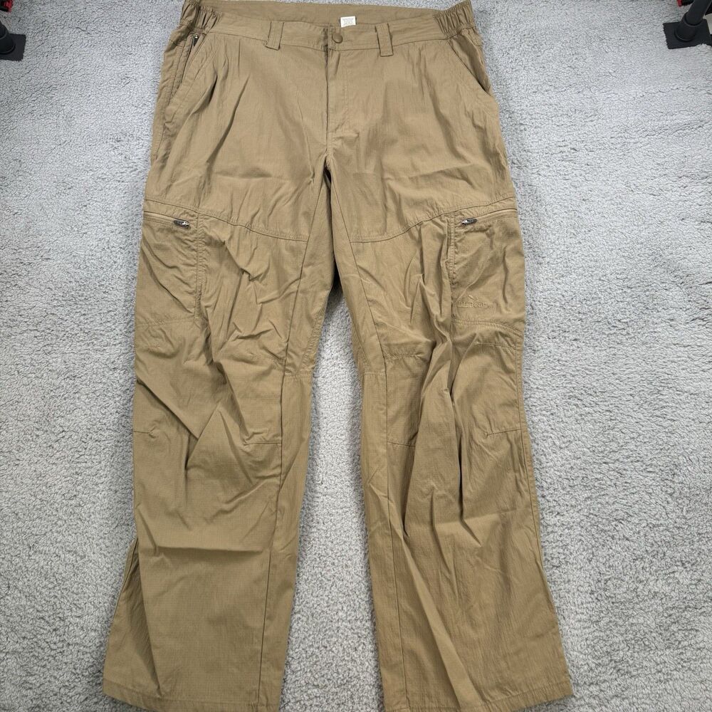 LL Bean Pants Mens XLT‎ Beige Khaki Cargo Outdoor Hiking Nylon Straight